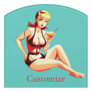 Cute Blonde Martini Bikini Girl Thunder_Cove  Door Sign