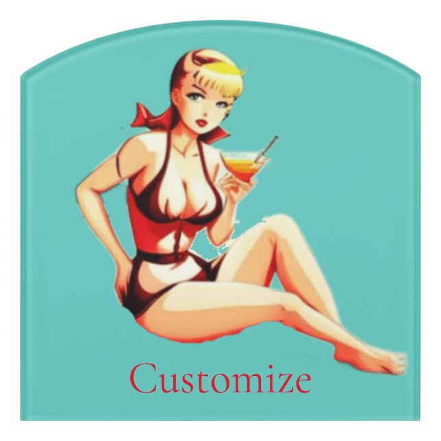 Cute Blonde Martini Bikini Girl Thunder_Cove  Door Sign (Contour Front)