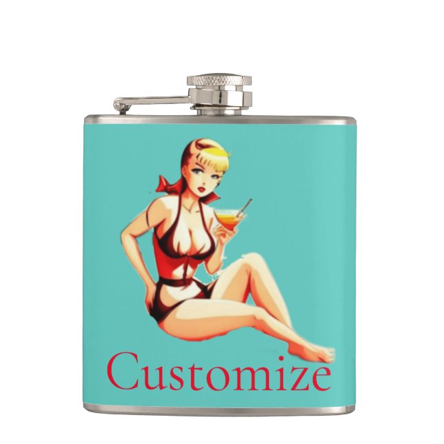 Cute Blonde Martini Bikini Girl Thunder_Cove  Flask (Front)