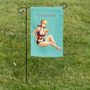 Cute Blonde Martini Bikini Girl Thunder_Cove Garden Flag