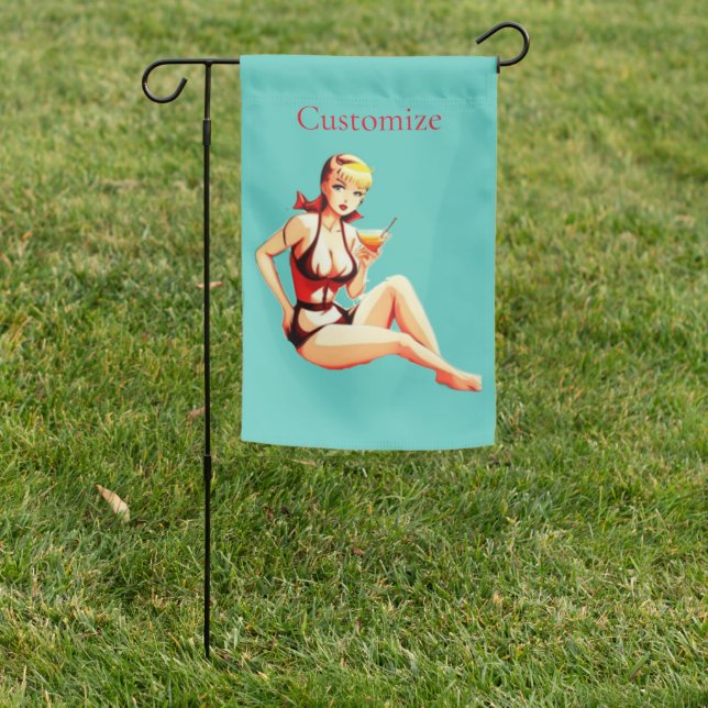 Cute Blonde Martini Bikini Girl Thunder_Cove  Garden Flag (In SItu)