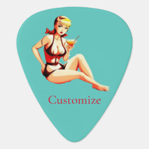 Cute Blonde Martini Bikini Girl Thunder_Cove  Guitar Pick