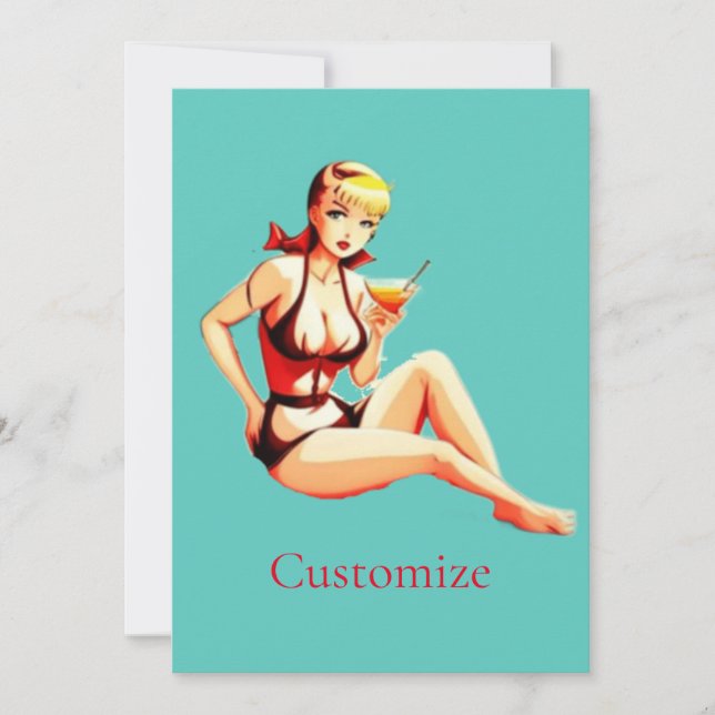 Cute Blonde Martini Bikini Girl Thunder_Cove  Invitation (Front)