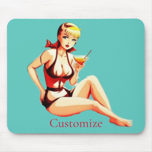 Cute Blonde Martini Bikini Girl Thunder_Cove  Mouse Pad (Front)