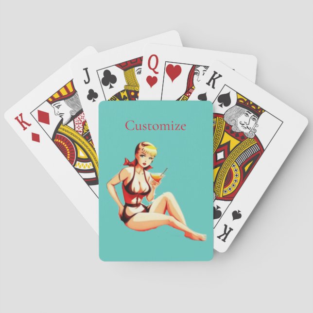 Cute Blonde Martini Bikini Girl Thunder_Cove  Poker Cards (Back)