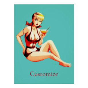 Cute Blonde Martini Bikini Girl Thunder_Cove Poster