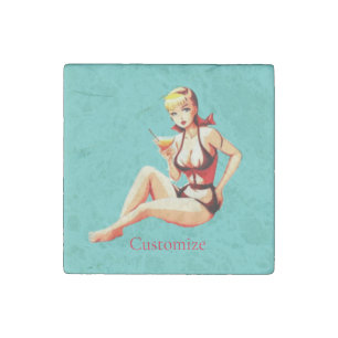 Cute Blonde Martini Bikini Girl Thunder_Cove Stone Magnet