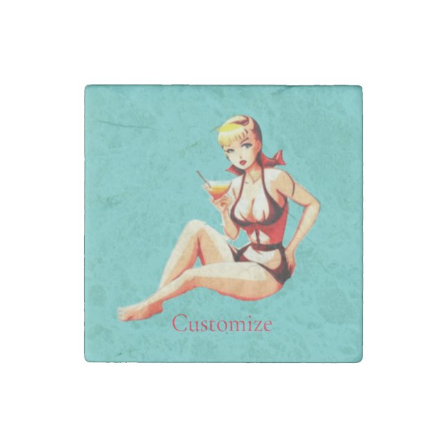 Cute Blonde Martini Bikini Girl Thunder_Cove  Stone Magnet (Front)