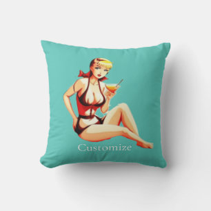 Cute Blonde Martini Bikini Girl Thunder_Cove Throw Pillow