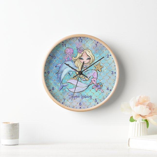 Cute Blonde Mermaid Custom Girl Bedroom Clock (Home)