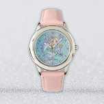 Cute Blonde Mermaid Personalized Girl Watch<br><div class="desc">Blonde mermaid wrist watch for a girl with blue,  pink,  and gold colors. Personalized with the kid's name or any custom text. It features a cute dolphin,  turtle,  star,  castle,  and sea creatures with faux glitter scales on the background.</div>