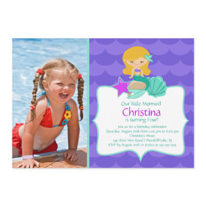 Cute Blonde Mermaid Photo Birthday Invitation