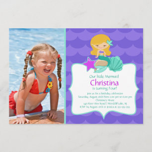 Cute Blonde Mermaid Photo Birthday Invitation