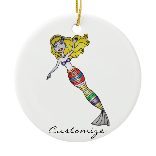 Cute Blonde Mermaid Thunder_Cove Ceramic Ornament