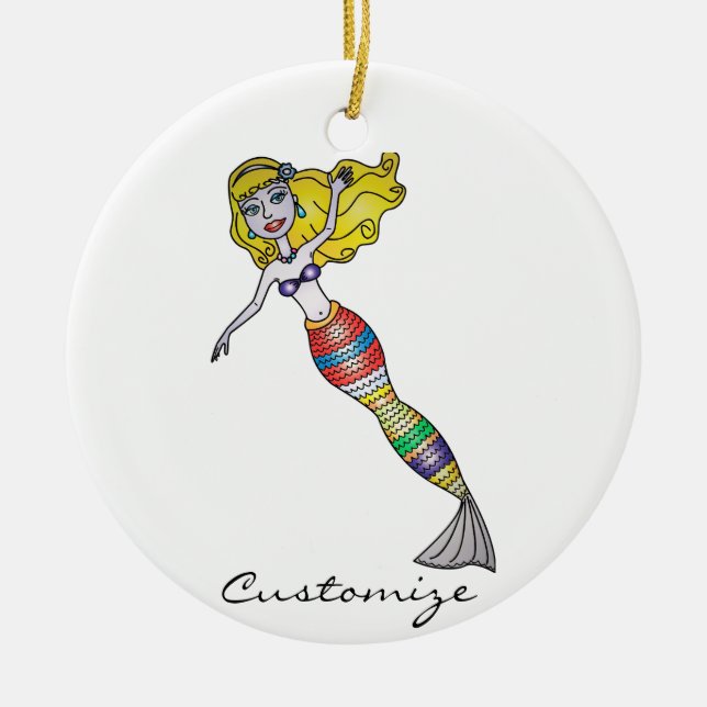 Cute Blonde Mermaid Thunder_Cove Ceramic Ornament (Front)