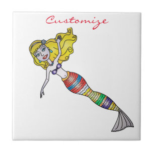 Cute Blonde Mermaid Thunder_Cove Ceramic Tile