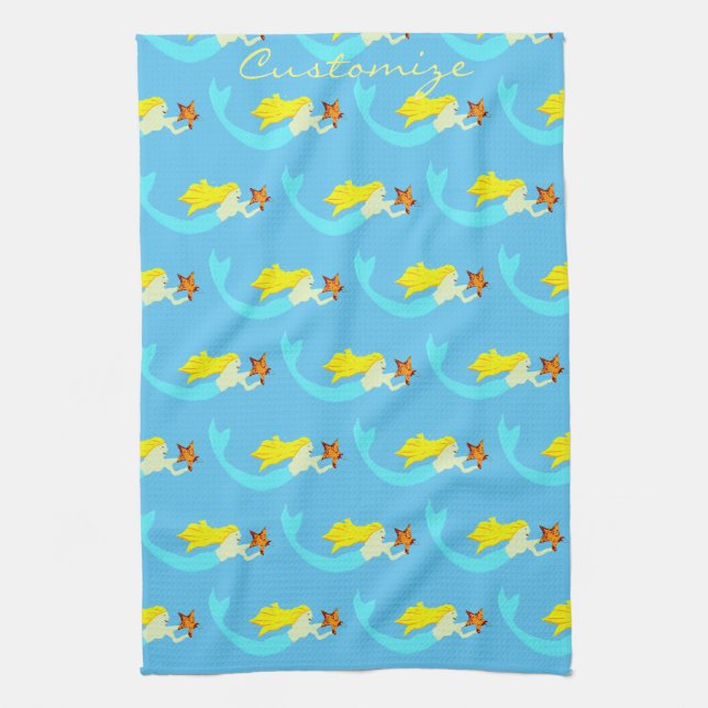 Cute Blonde Mermaid with Star Thunder_Cove Kitchen Towel (Vertical)