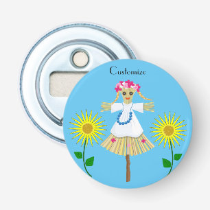 Cute Blonde Pigtails Scarecrow Bottle Opener