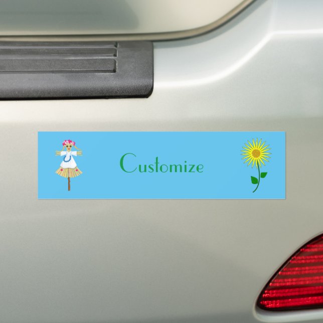 Cute Blonde Pigtails Scarecrow Bumper Sticker (On Car)