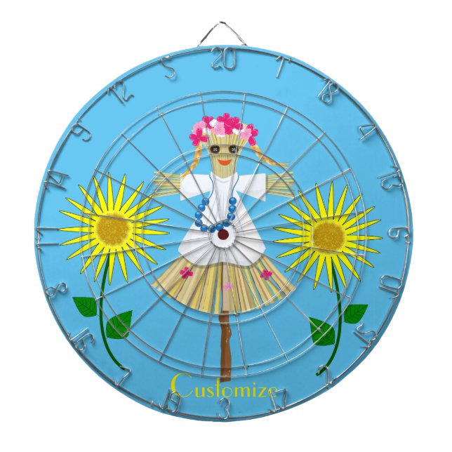 Cute Blonde Pigtails Scarecrow Dart Board (Front)