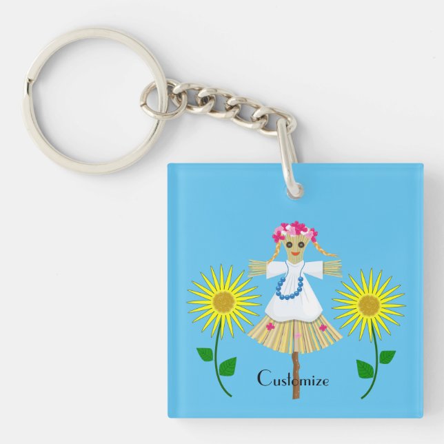 Cute Blonde Pigtails Scarecrow  Keychain (Front)