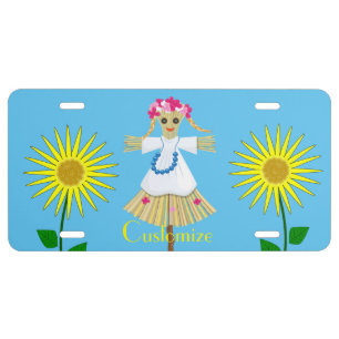 Cute Blonde Pigtails Scarecrow License Plate