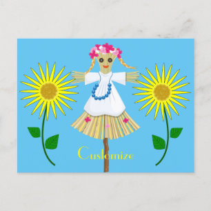 Cute Blonde Pigtails Scarecrow  Postcard