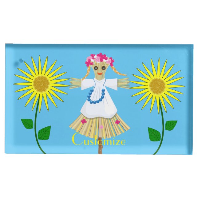 Cute Blonde Pigtails Scarecrow Thunder_Cove Place Card Holder (Front)