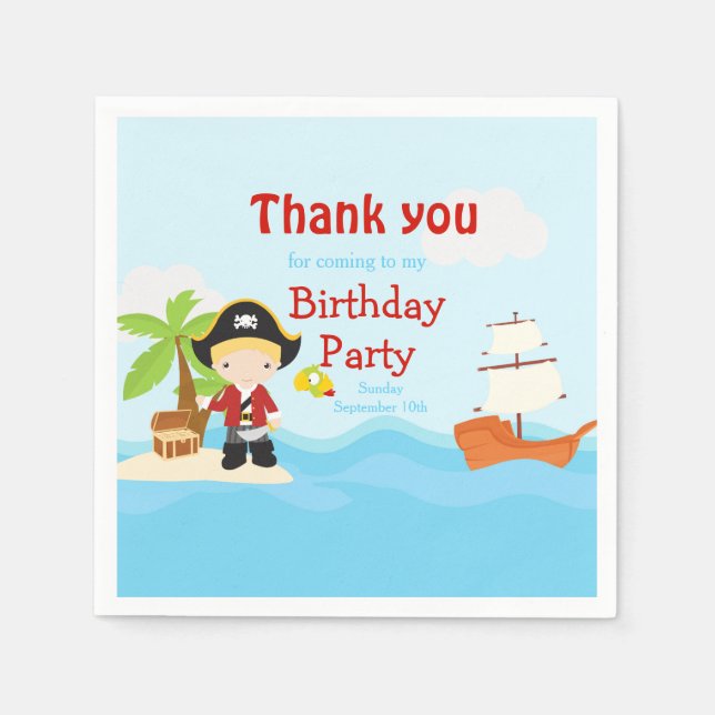 Cute Blonde Pirate Boy in Red Birthday Napkins (Front)