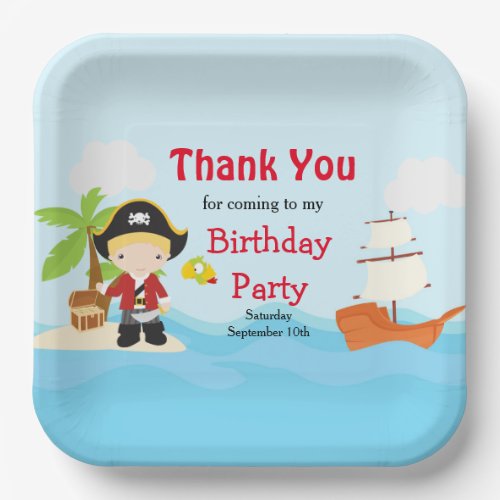 Cute Blonde Pirate Boy in Red Birthday Paper Plates