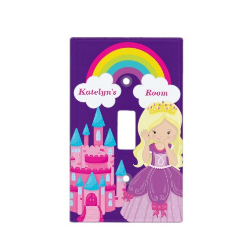 Cute Blonde Princess Girl Bedroom Purple Rainbow Light Switch Cover