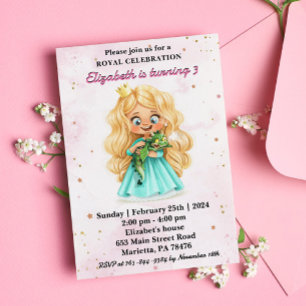 Cute Blonde Princess with a Dragon Birthday Party Invitation