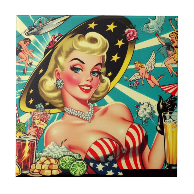 Cute Blonde Vintage Girl Ceramic Tile (Front)