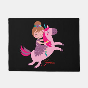 Cute Blondie Haired Girl Riding on a Unicorn Doormat