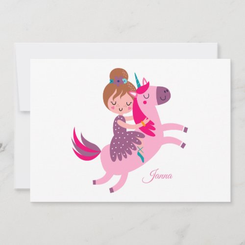 Cute Blondie Haired Girl Riding on a Unicorn Holiday Card