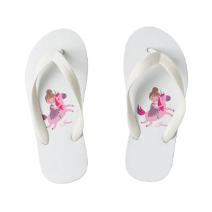 Cute Blondie Haired Girl Riding on a Unicorn Kid's Flip Flops