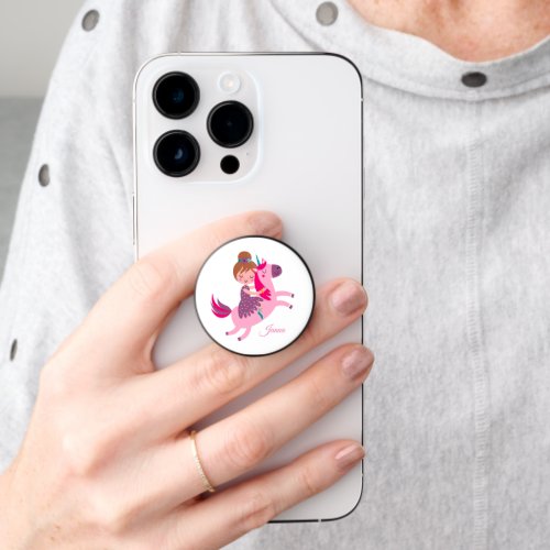 Cute Blondie Haired Girl Riding on a Unicorn PopSocket