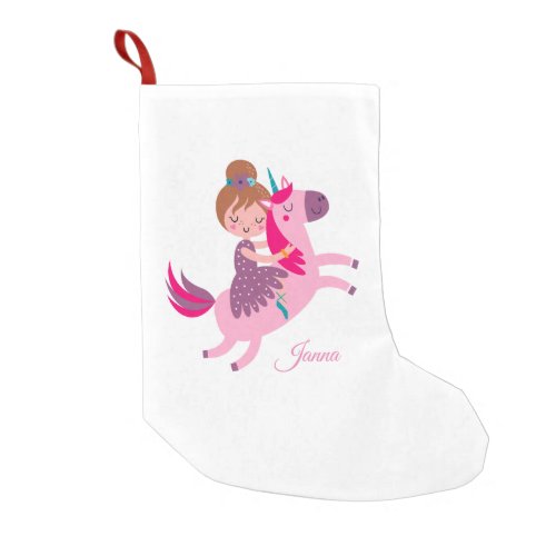 Cute Blondie Haired Girl Riding on a Unicorn Small Christmas Stocking