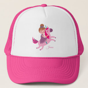 Cute Blondie Haired Girl Riding on a Unicorn Trucker Hat