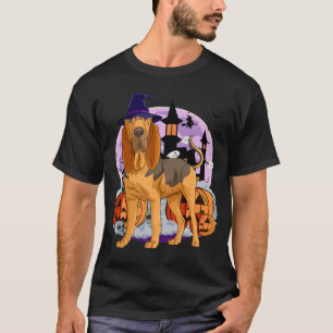 Cute Bloodhound Dog Halloween Witch Pumpkin T-Shirt