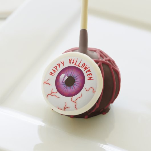 Cute Bloodshot Eyeball Happy Halloween Cake Pops (Front Insitu)