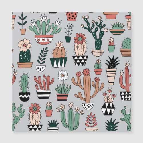 Cute Blooming Cactuses Hand_Drawn Pattern