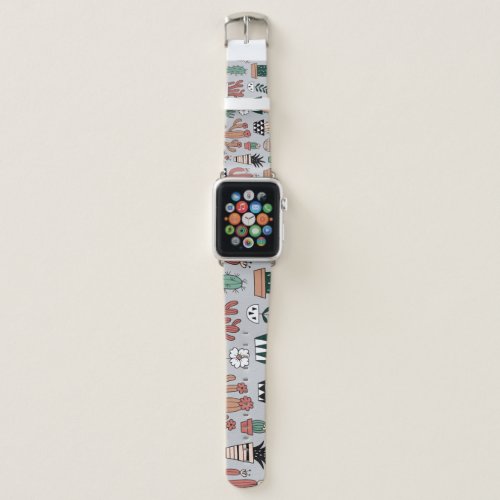 Cute Blooming Cactuses Hand_Drawn Pattern Apple Watch Band