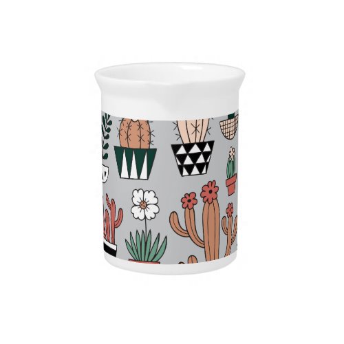 Cute Blooming Cactuses Hand_Drawn Pattern Beverage Pitcher
