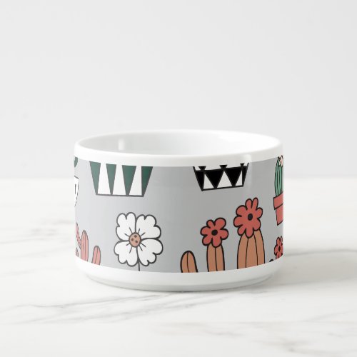 Cute Blooming Cactuses Hand_Drawn Pattern Bowl