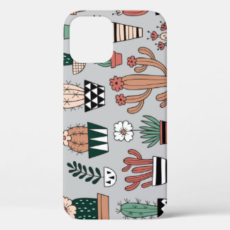 Cute Blooming Cactuses: Hand-Drawn Pattern iPhone 12 Case