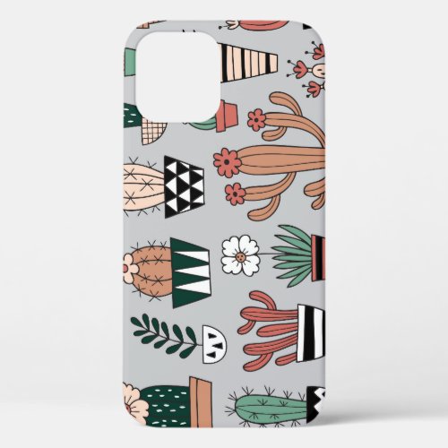 Cute Blooming Cactuses Hand_Drawn Pattern iPhone 12 Case