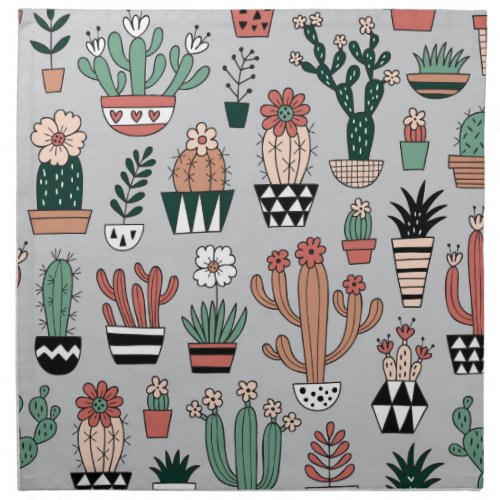 Cute Blooming Cactuses Hand_Drawn Pattern Cloth Napkin