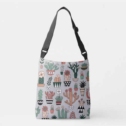 Cute Blooming Cactuses Hand_Drawn Pattern Crossbody Bag