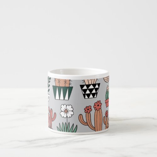 Cute Blooming Cactuses Hand_Drawn Pattern Espresso Cup